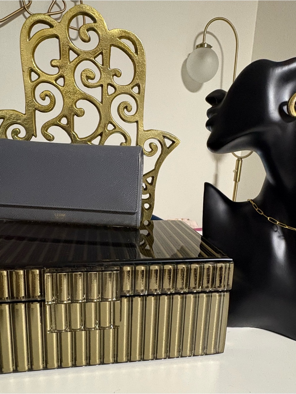 Celine Gray Leather Clutch Wallet